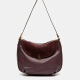 Bolso de hombro en piel y serraje burdeos