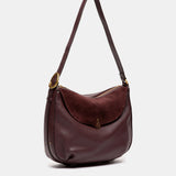 Bolso de hombro en piel y serraje burdeos