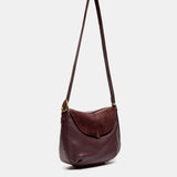 Bolso de hombro en piel y serraje burdeos