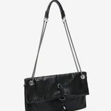 Women's baguette style metallic mesh evening bag in black