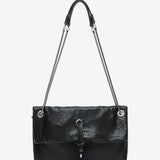 Women's baguette style metallic mesh evening bag in black