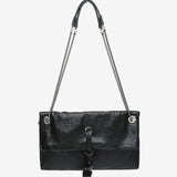 Women's baguette style metallic mesh evening bag in black