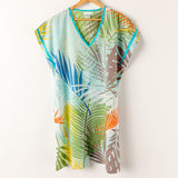 Caftano da donna in cotone con stampa tropicale multicolore