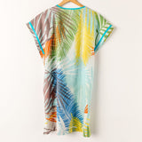 Caftano da donna in cotone con stampa tropicale multicolore