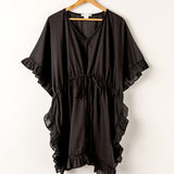 Caftano da donna in cotone semplice, nero