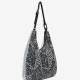 Hobo bag in metallic mesh with tropical print in black