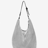 Hobo bag in metallic mesh with tropical print in black