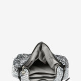 Hobo bag in metallic mesh with tropical print in black