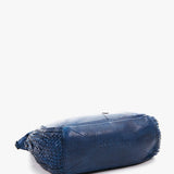 Bolso bowling de mujer de piel con trenzado en azul