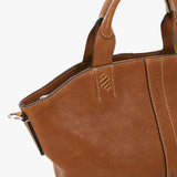 Bolso shopper pequeño de mujer en piel cognac