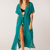 Kimono lungo in cotone color turchese