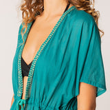 Kimono lungo in cotone color turchese