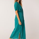 Kimono lungo in cotone color turchese