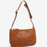 Bandolera de mujer en piel troquelada cognac