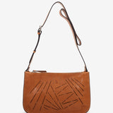 Bandolera de mujer en piel troquelada cognac