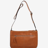 Bandolera de mujer en piel troquelada cognac