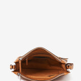 Bandolera de mujer en piel troquelada cognac