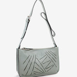 Women's shoulder bag in green perforated leather