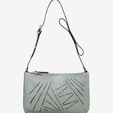 Women's shoulder bag in green perforated leather