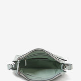 Women's shoulder bag in green perforated leather