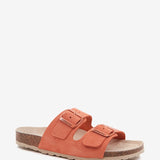 Flache Damen-Sandale aus Wildleder in Orange.