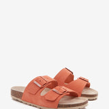 Flache Damen-Sandale aus Wildleder in Orange.