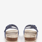 Flache Damen-Sandale aus Wildleder in Blau.