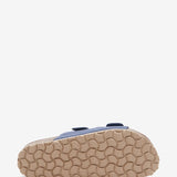 Flache Damen-Sandale aus Wildleder in Blau.