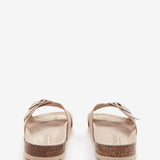 Women's flat sandal with buckle in beige