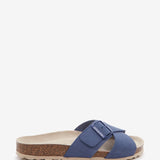Sandalo piatto con fibbia da donna in blu