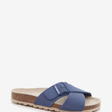 Sandalo piatto con fibbia da donna in blu
