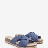 Sandalo piatto con fibbia da donna in blu