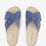 Sandalo piatto con fibbia da donna in blu