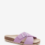 Sandalo piatto con fibbia da donna color malva