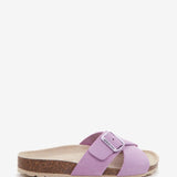 Sandalo piatto con fibbia da donna color malva