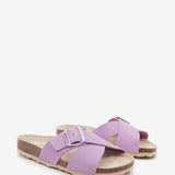 Sandalo piatto con fibbia da donna color malva