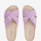 Sandalo piatto con fibbia da donna color malva