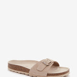 Sandalo basso da donna con fibbia in beige