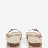 Sandalo basso da donna con fibbia in beige