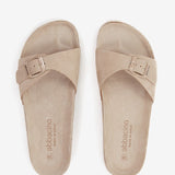 Sandalo basso da donna con fibbia in beige