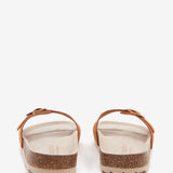 Sandalia plana con hebilla de mujer en cognac