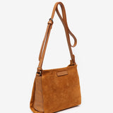 Suede shoulder bag in cognac