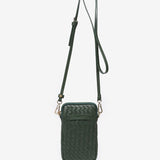 Green braided leather mobile phone bag