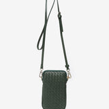 Green braided leather mobile phone bag