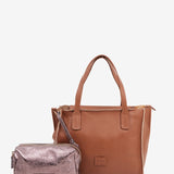Bolso shopper pequeño en piel cognac