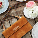 Bandolera mini de ante en cognac