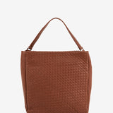 Bolso hobo de piel trenzada en cognac