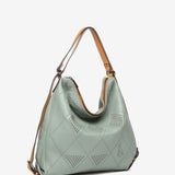 Bolso convertible en mochila de piel troquelada en verde