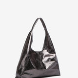 Bolso de hombro en piel metalizada plata