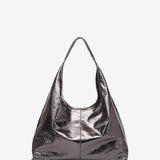 Bolso de hombro en piel metalizada plata